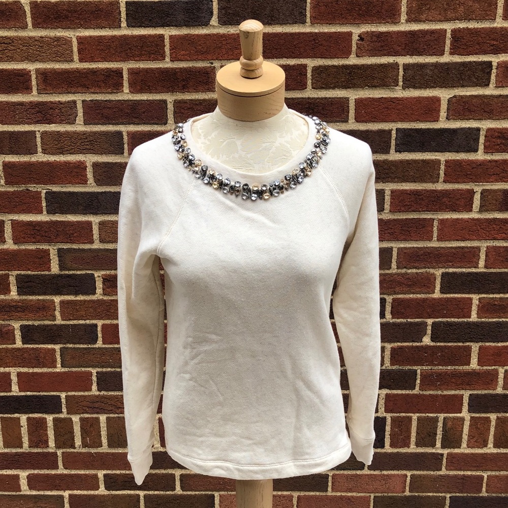 J. Crew Cream Y2K Jeweled Collar Long Sleeve Size S